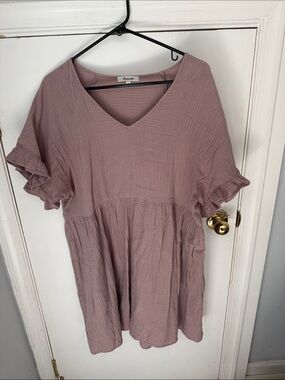 Madewell Mauve V-Neck Ruffle Sleeve Babydoll Tunic dress